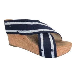 Lucky Brand Miller 2 Cork Wedge Navy/White Nautical Size 7.5B